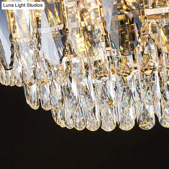 Minimalist Gold Tiered Chandelier With Clear K9 Crystal - Artistic Pendant Light For Living Room