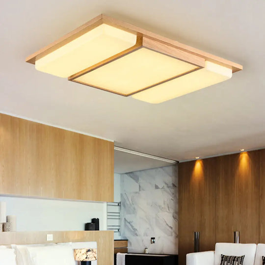 Minimalist Ash Wood Led Flush Mount Ceiling Lamp For Living Room 3 / Remote Control Stepless Dimming