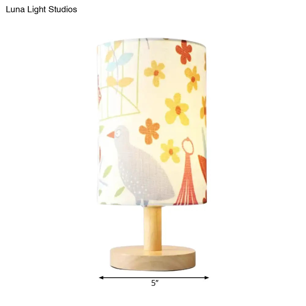 Minimalist Asian Bird Wood Cylinder Reading Light For Living Room Desk