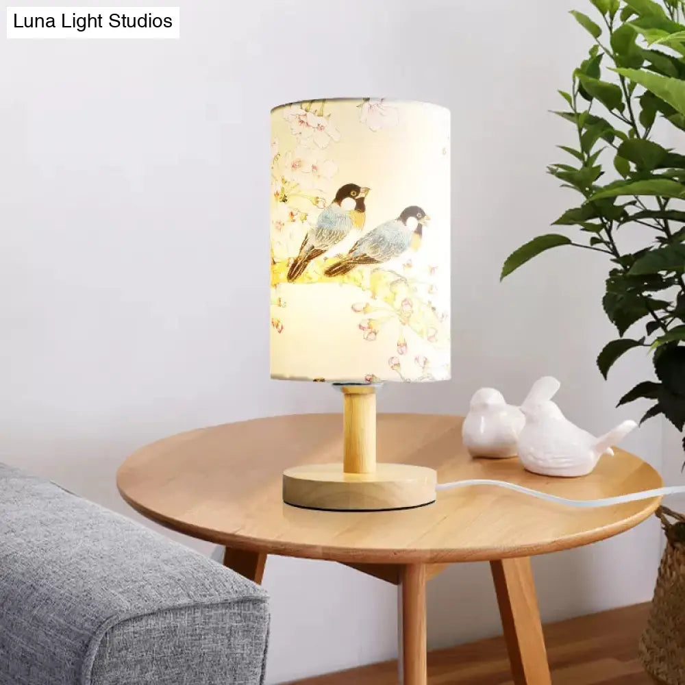 Minimalist Asian Bird Wood Cylinder Reading Light For Living Room Desk