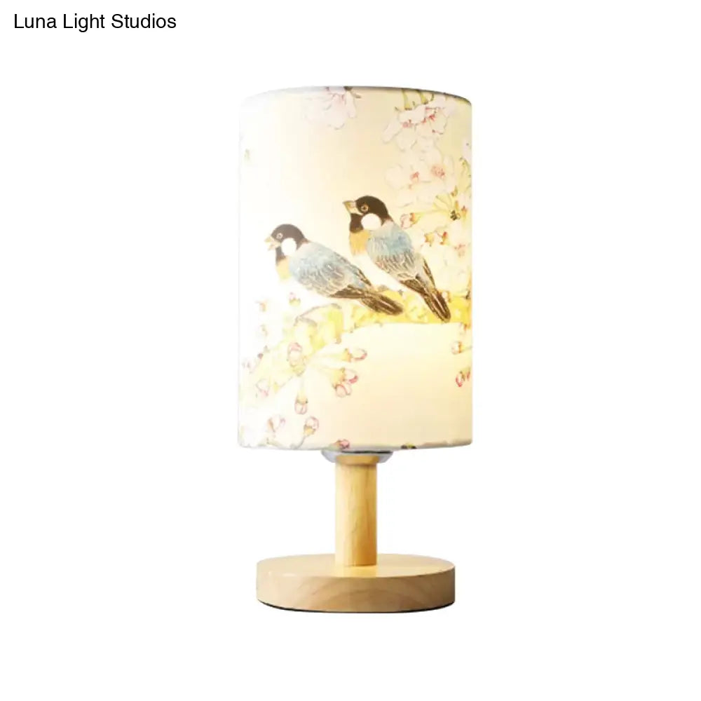 Minimalist Asian Bird Wood Cylinder Reading Light For Living Room Desk