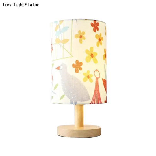 Minimalist Asian Bird Wood Cylinder Reading Light For Living Room Desk