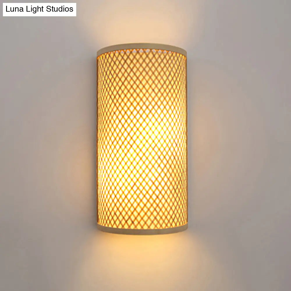 Minimalist Bamboo Half-Cylindrical Wall Light Beige Flush Mount Sconce For Hallways