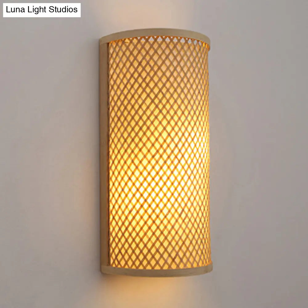 Minimalist Bamboo Half-Cylindrical Wall Light Beige Flush Mount Sconce For Hallways