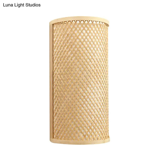 Minimalist Bamboo Half-Cylindrical Wall Light Beige Flush Mount Sconce For Hallways