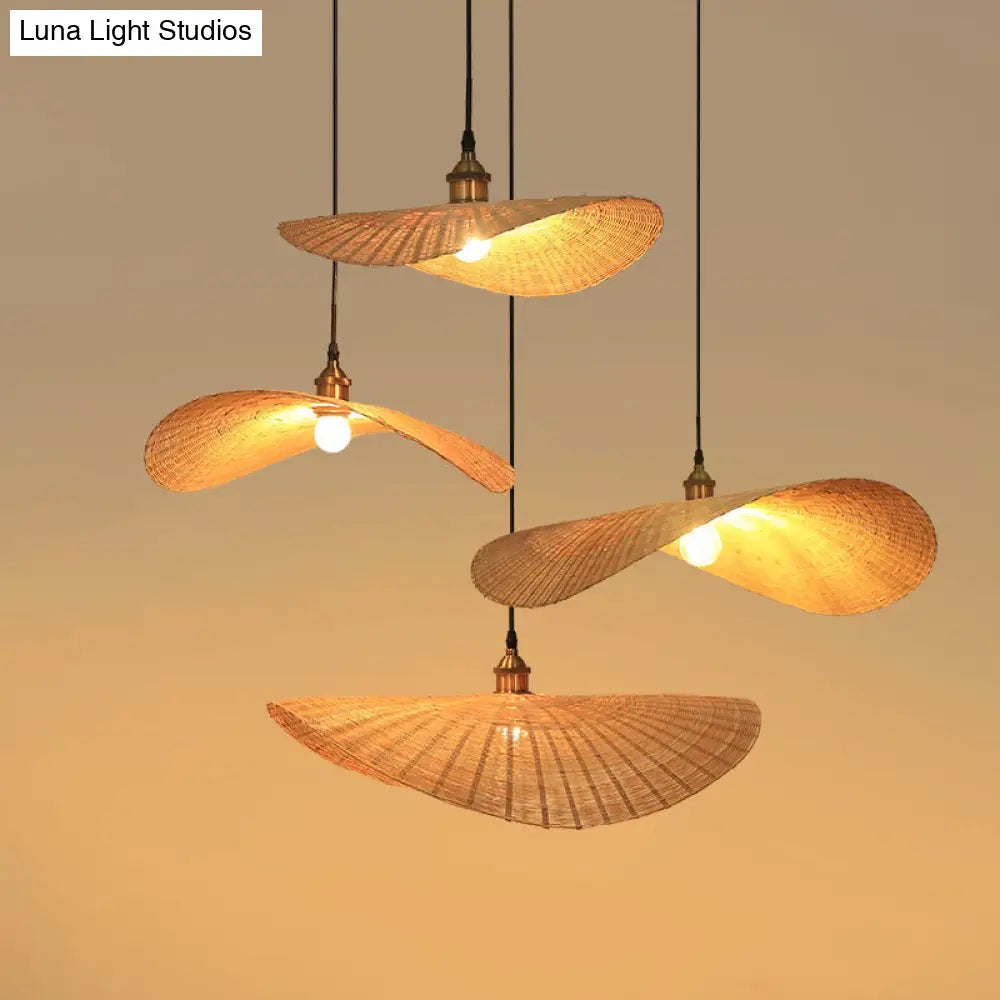 Minimalist Bamboo Lotus Leaf Suspension Pendant Light - 1 Head Wood Ceiling Fixture