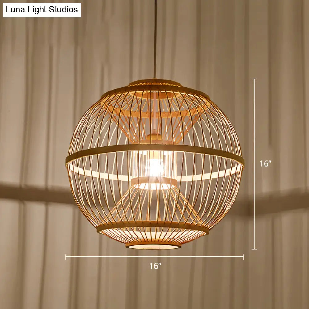 Minimalist Bamboo Pendant Ceiling Light With Sphere Shade - 1-Head Wood Suspension Lighting