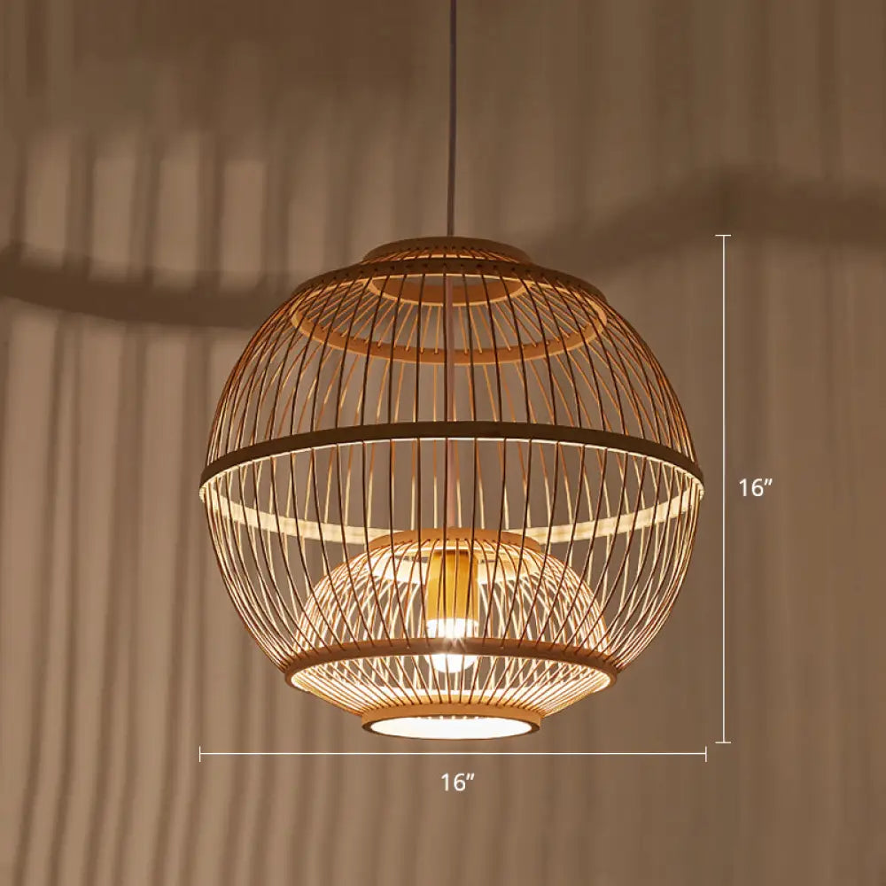 Minimalist Bamboo Pendant Ceiling Light With Sphere Shade - 1-Head Wood Suspension Lighting / A