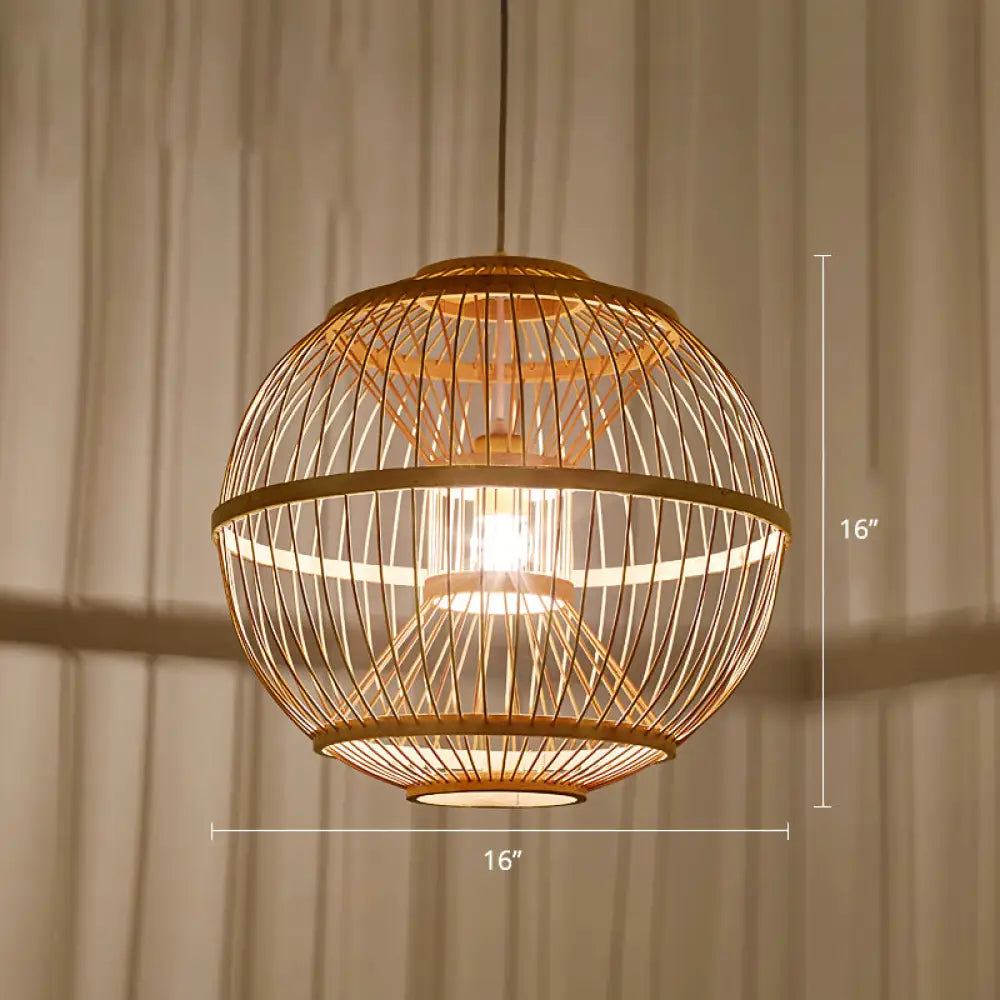 Minimalist Bamboo Pendant Ceiling Light With Sphere Shade - 1-Head Wood Suspension Lighting / B