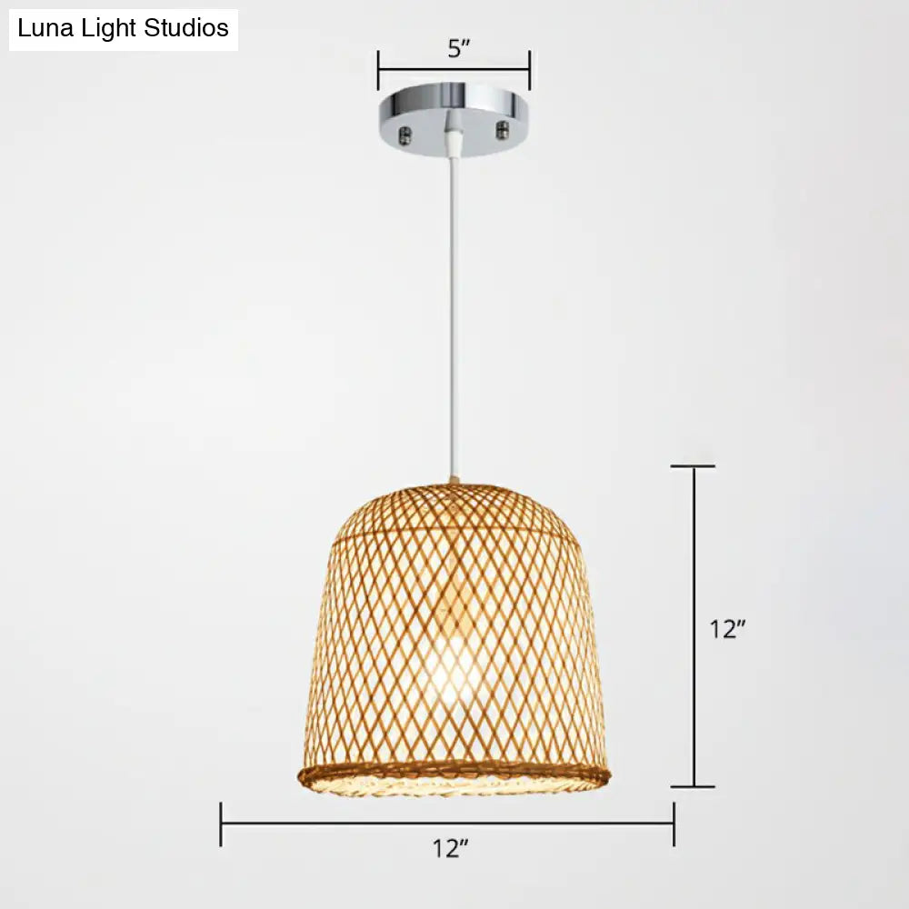 Minimalist Bamboo Pendant Light: Criss-Crossed Woven Design | Restaurant Hanging Light In Wood