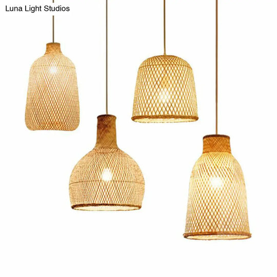 Minimalist Bamboo Pendant Light: Criss-Crossed Woven Design | Restaurant Hanging Light In Wood