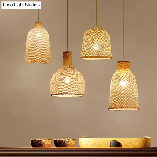 Minimalist Bamboo Pendant Light: Criss-Crossed Woven Design | Restaurant Hanging Light In Wood