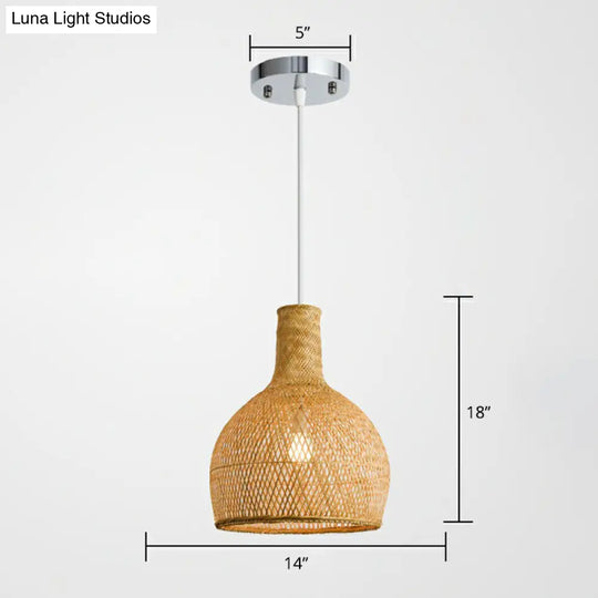 Minimalist Bamboo Pendant Light: Criss-Crossed Woven Design | Restaurant Hanging Light In Wood