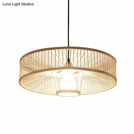 Minimalist Bamboo Single-Bulb Wooden Ceiling Pendant Light For Bedrooms