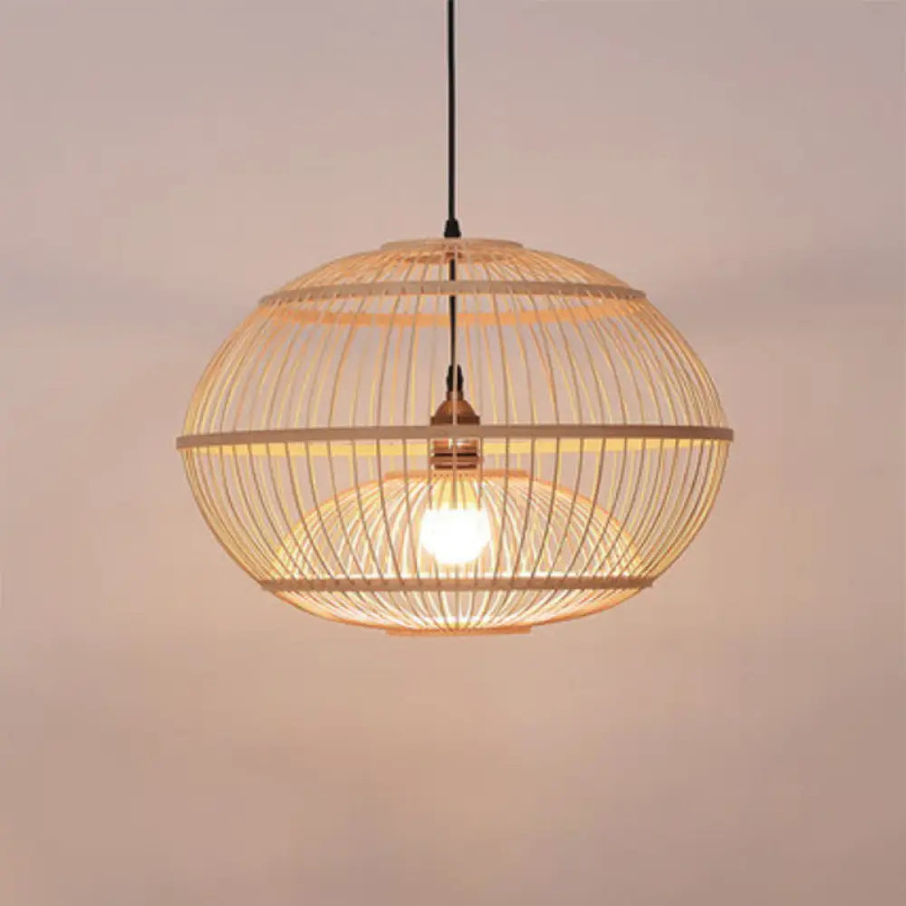 Minimalist Bamboo Sphere Pendant Light With Shade - Wood Suspension Ceiling Lamp / 23.5 B