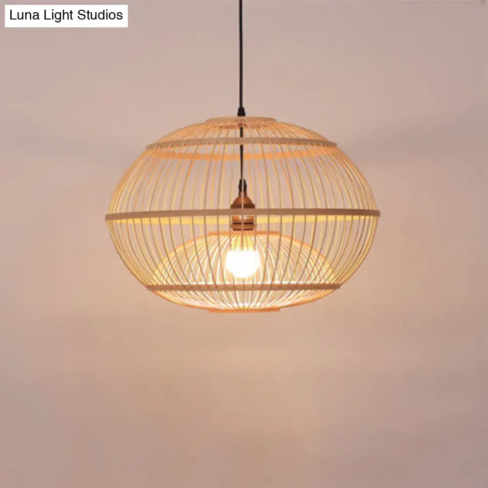 Minimalist Bamboo Sphere Pendant Light With Shade - Wood Suspension Ceiling Lamp