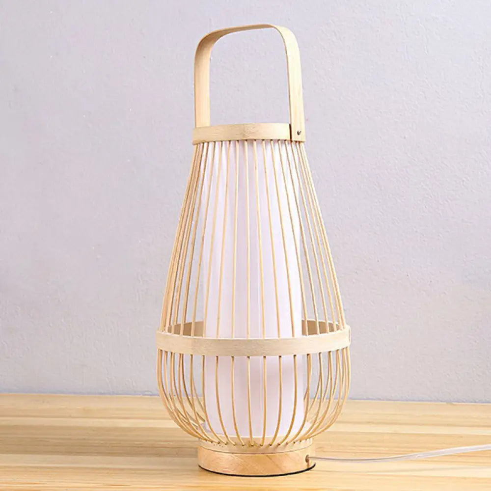 Minimalist Bamboo Table Lamp: Basket Shape 1 Head Wood Nightstand Light For Restaurants