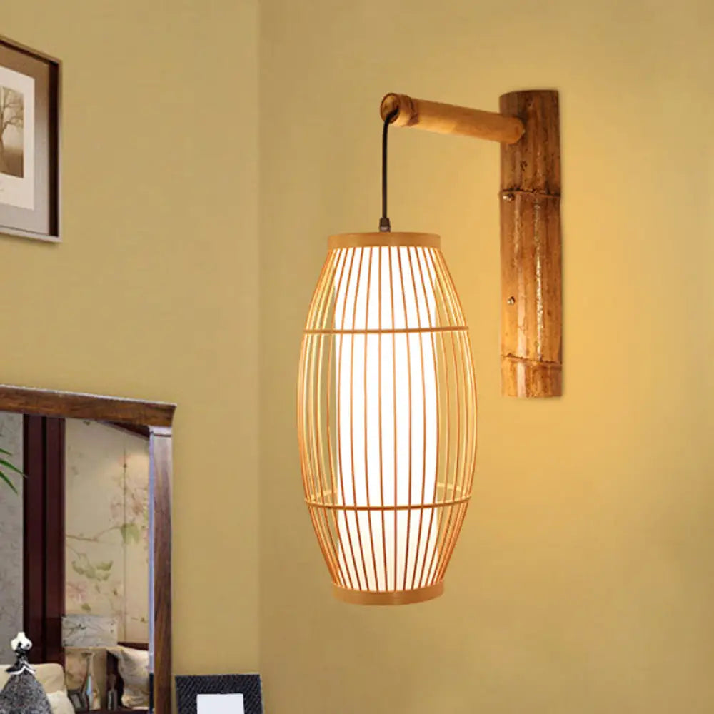 Minimalist Bamboo Wall Light: 1-Head Wood Fixture For Restaurant Lighting / 8.5