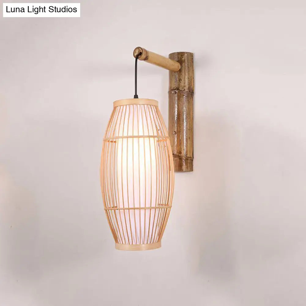 Minimalist Bamboo Wall Light: 1-Head Wood Fixture For Restaurant Lighting