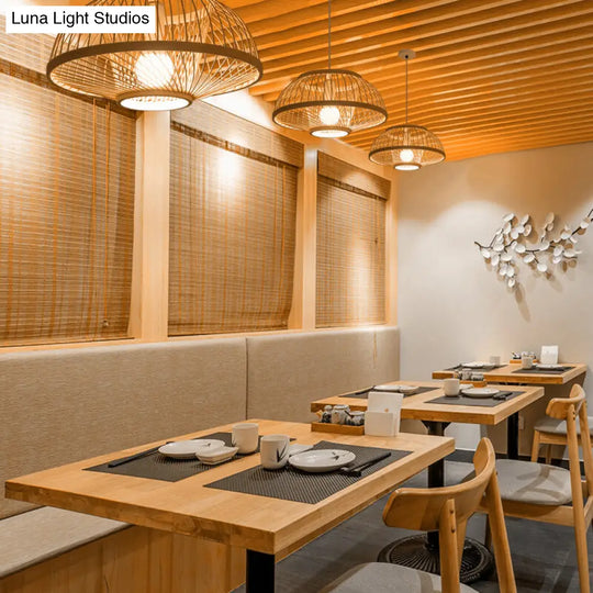 Woven Bamboo Hanging Lamp - Minimalist Suspension Lighting For Restaurants