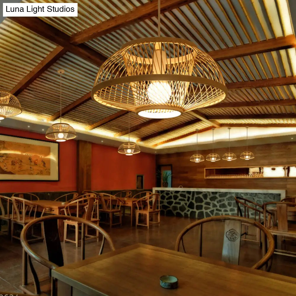 Woven Bamboo Hanging Lamp - Minimalist Suspension Lighting For Restaurants