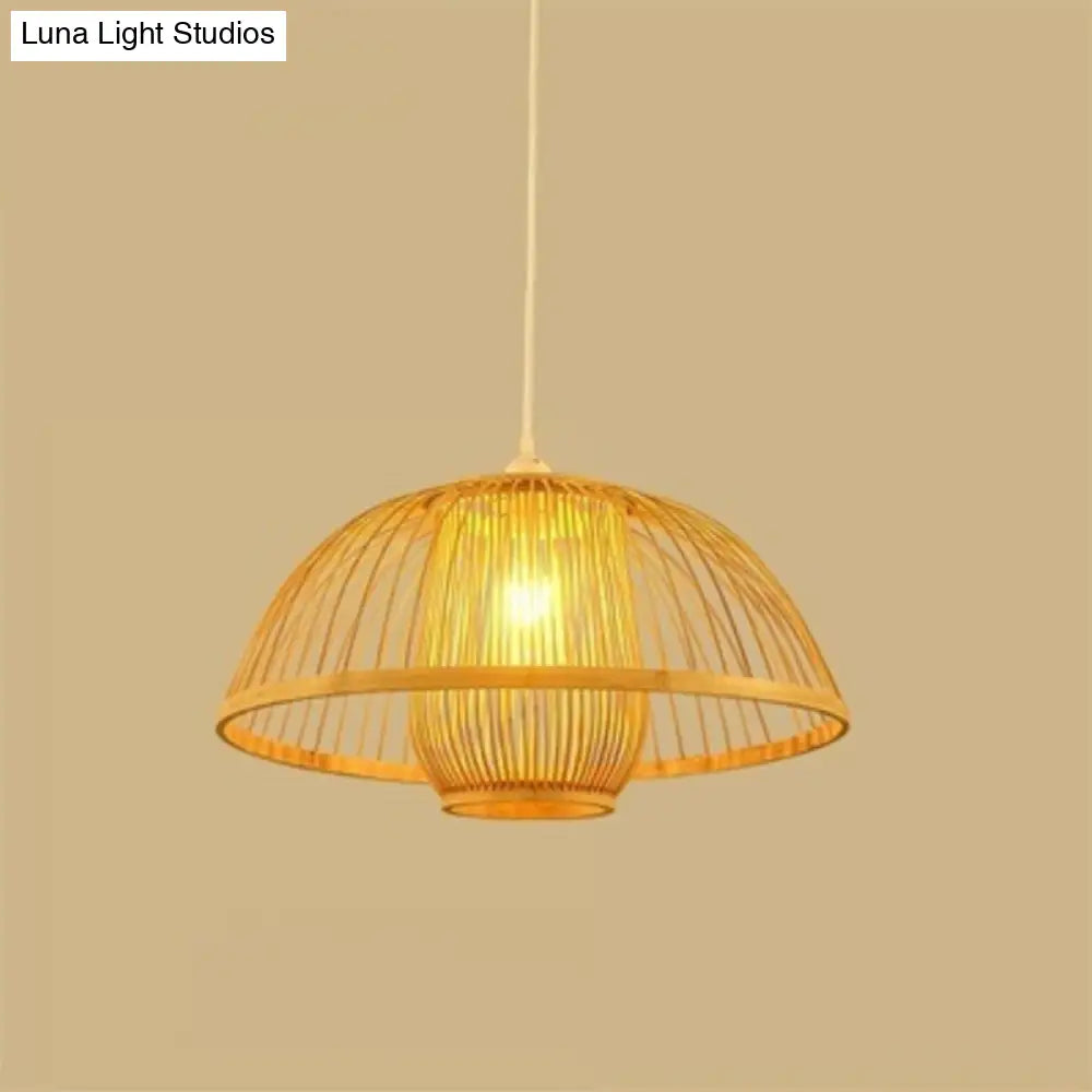 Woven Bamboo Hanging Lamp - Minimalist Suspension Lighting For Restaurants Wood / C