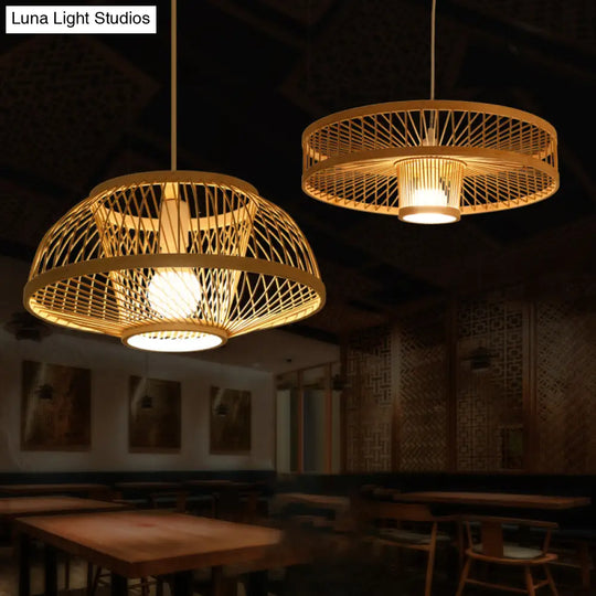 Woven Bamboo Hanging Lamp - Minimalist Suspension Lighting For Restaurants