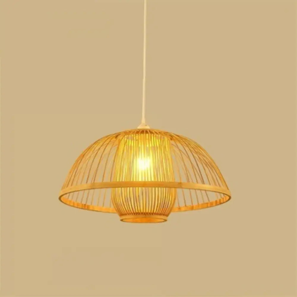 Minimalist Bamboo Woven Hanging Lamp For Restaurants - 1 Bulb Wood Suspension Lighting / C