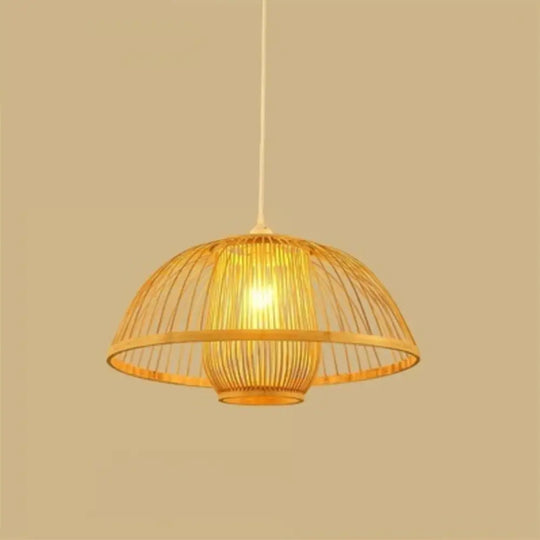 Minimalist Bamboo Woven Hanging Lamp For Restaurants - 1 Bulb Wood Suspension Lighting / C