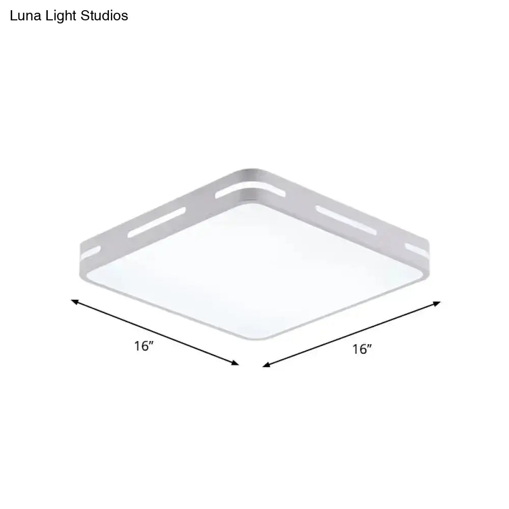 Minimalist Bedroom Ceiling Light: Square/Round Metal Flush Lamp With 12-19.5-Inch Wide Led In White