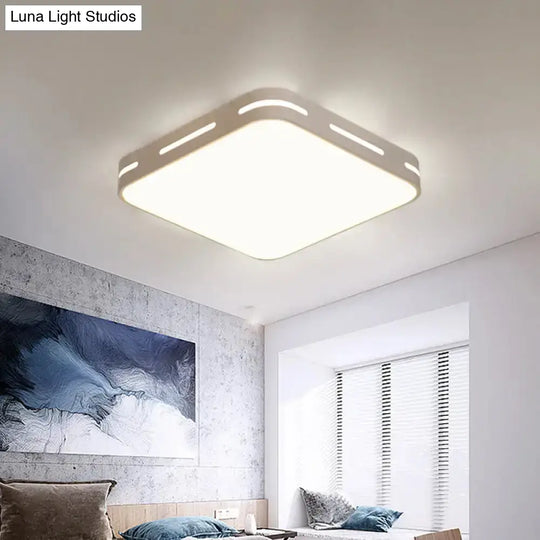 Minimalist Bedroom Ceiling Light: Square/Round Metal Flush Lamp With 12-19.5-Inch Wide Led In White