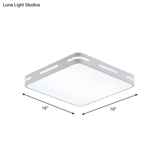 Minimalist Bedroom Ceiling Light: Square/Round Metal Flush Lamp With 12-19.5-Inch Wide Led In White