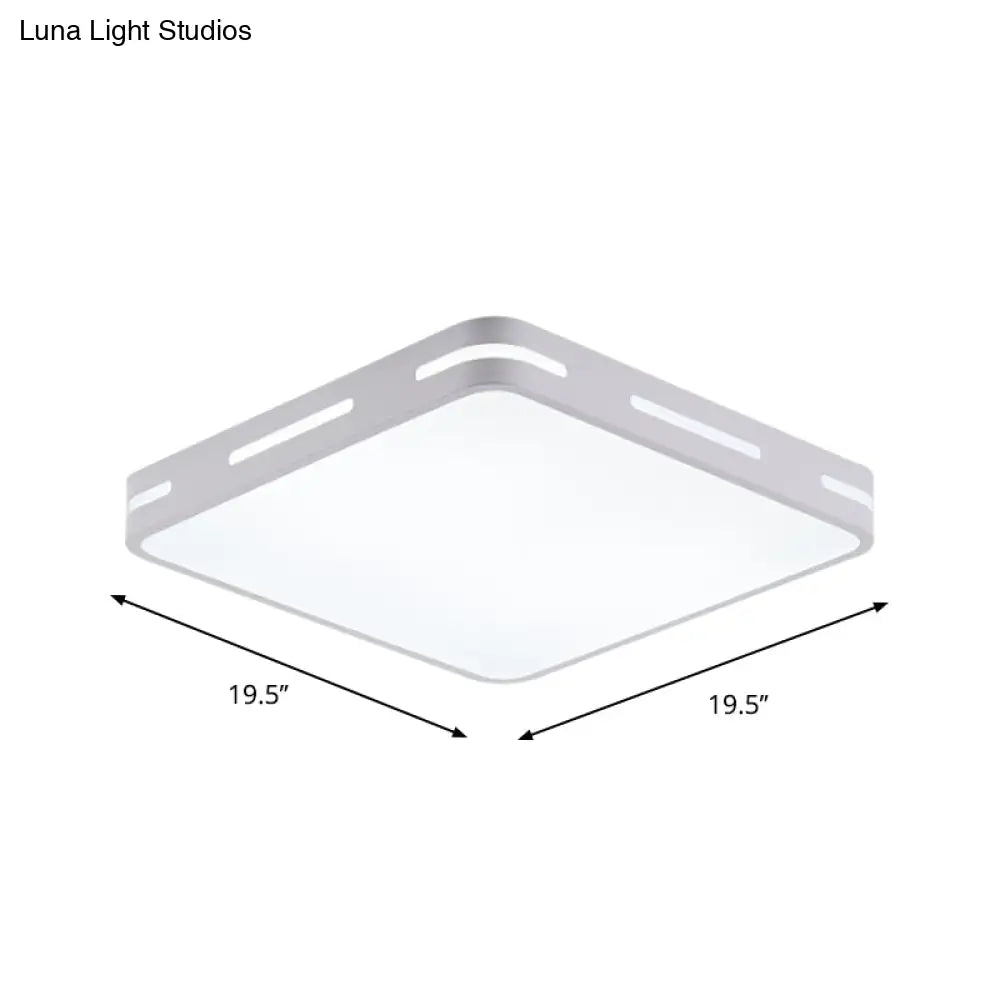 Minimalist Bedroom Ceiling Light: Square/Round Metal Flush Lamp With 12-19.5-Inch Wide Led In White