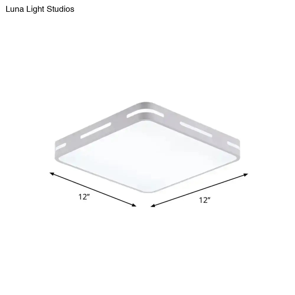 Minimalist Bedroom Ceiling Light: Square/Round Metal Flush Lamp With 12-19.5-Inch Wide Led In White