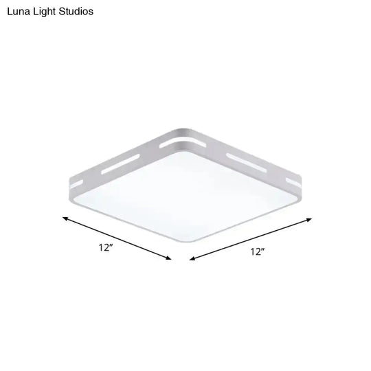 Minimalist Bedroom Ceiling Light: Square/Round Metal Flush Lamp With 12-19.5-Inch Wide Led In White