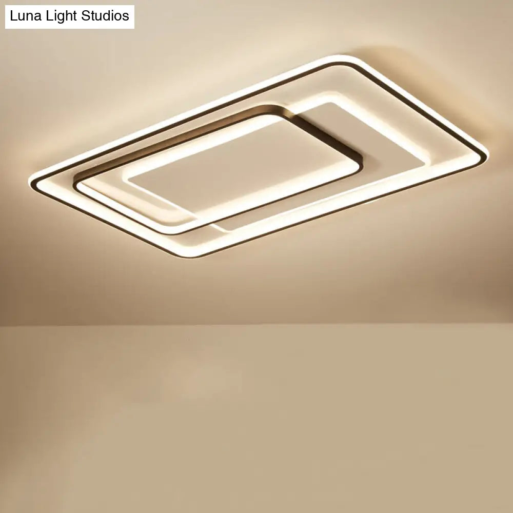 Minimalist Bedroom Led Ceiling Lamp: Multi-Square/Round/Rectangle Flush Light In Black Or White With