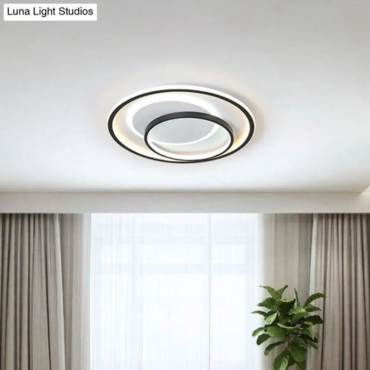 Minimalist Bedroom Led Ceiling Lamp: Multi-Square/Round/Rectangle Flush Light In Black Or White With