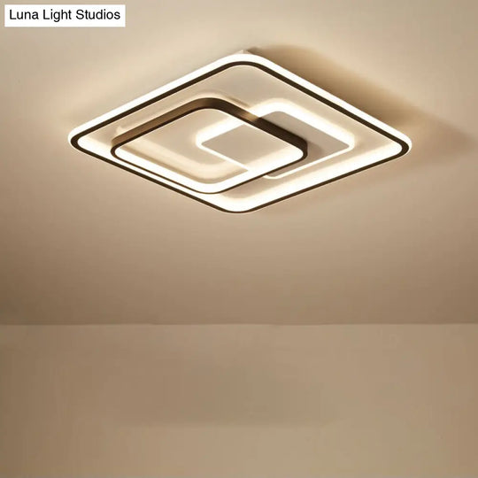 Minimalist Bedroom Led Ceiling Lamp: Multi-Square/Round/Rectangle Flush Light In Black Or White With