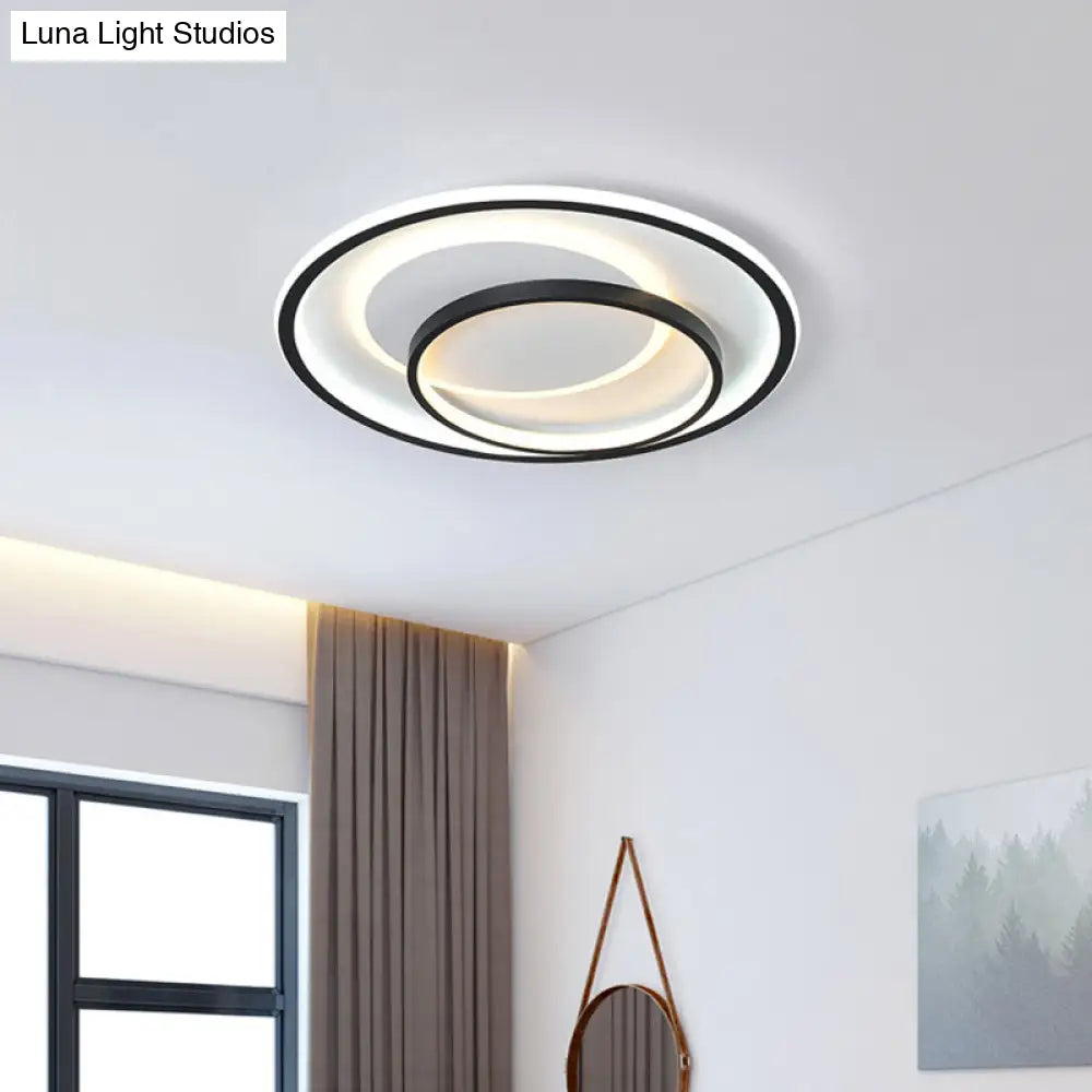 Minimalist Bedroom Led Ceiling Lamp: Multi - Square/Round/Rectangle Flush Light In Black Or White