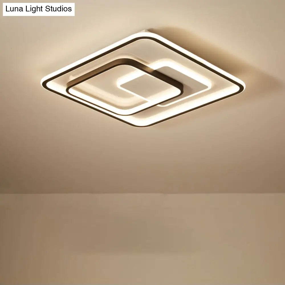 Minimalist Bedroom Led Ceiling Lamp: Multi - Square/Round/Rectangle Flush Light In Black Or White