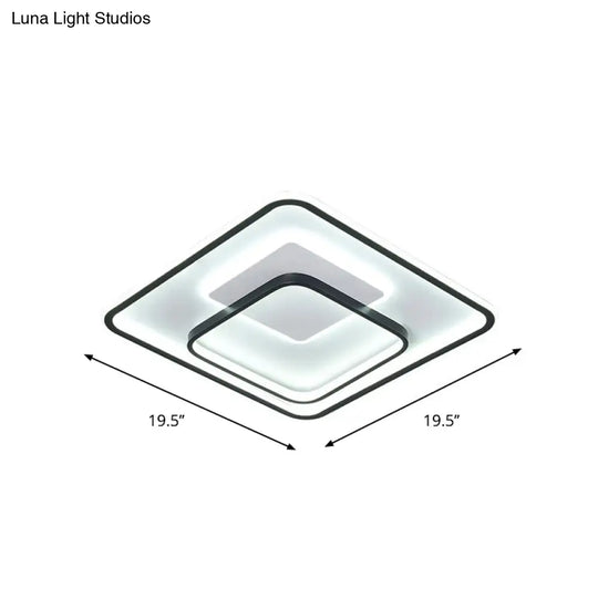 Minimalist Bedroom Led Ceiling Lamp: Multi - Square/Round/Rectangle Flush Light In Black Or White
