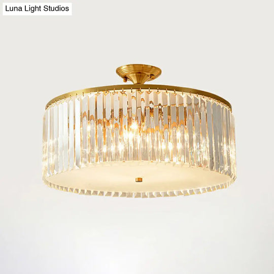 Minimalist Bedroom Sparkle: Clear Crystal Drum Semi-Flush Mount Ceiling Light With A Design