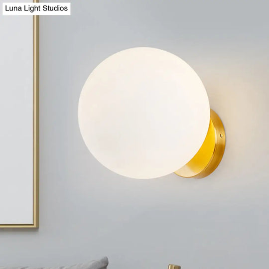 Minimalist Bedside Sconce Light With White Glass Ball And Gold Wall Mount