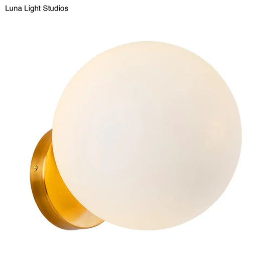 Minimalist Bedside Sconce Light With White Glass Ball And Gold Wall Mount