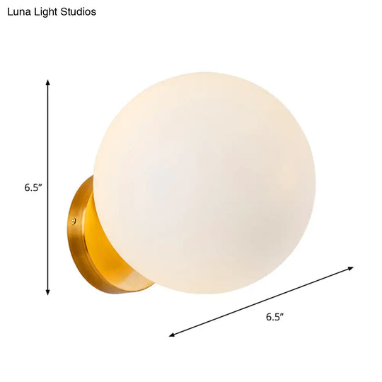 Minimalist Bedside Sconce Light With White Glass Ball And Gold Wall Mount