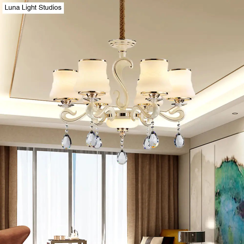 Minimalist Beige 6-Light Bell Crystal Chandelier Pendant Ceiling Lamp