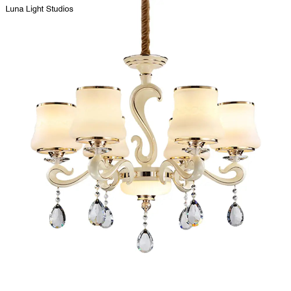 Minimalist Beige 6-Light Bell Crystal Chandelier Pendant Ceiling Lamp