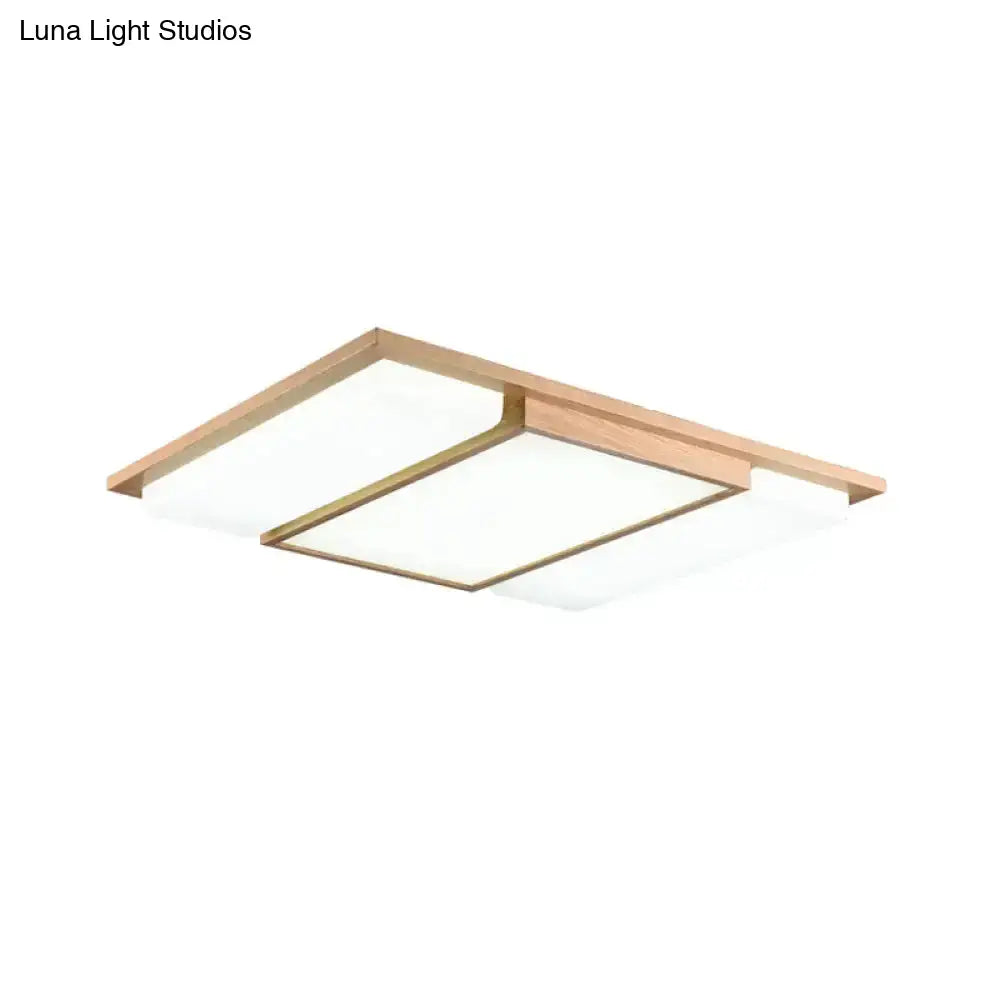 Minimalist Beige Led Flush Mount Ceiling Light With Spliced Wooden Rectangles For Living Room