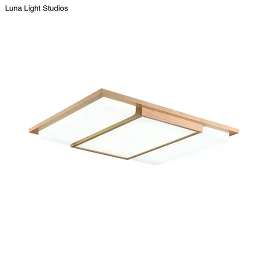 Minimalist Beige Led Flush Mount Ceiling Light With Spliced Wooden Rectangles For Living Room