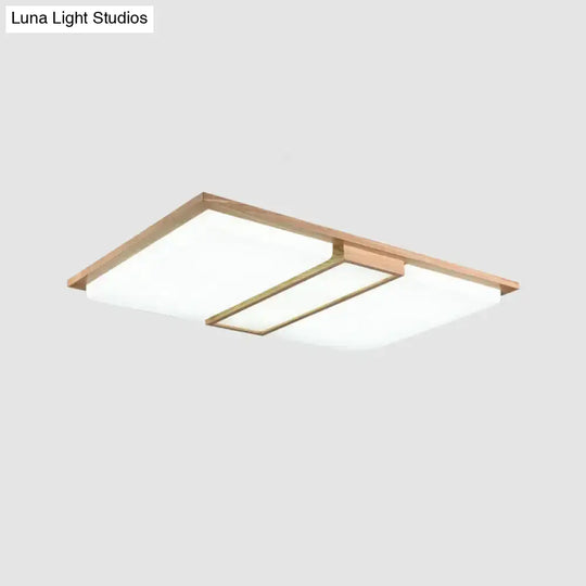 Minimalist Beige Led Flush Mount Ceiling Light With Spliced Wooden Rectangles For Living Room